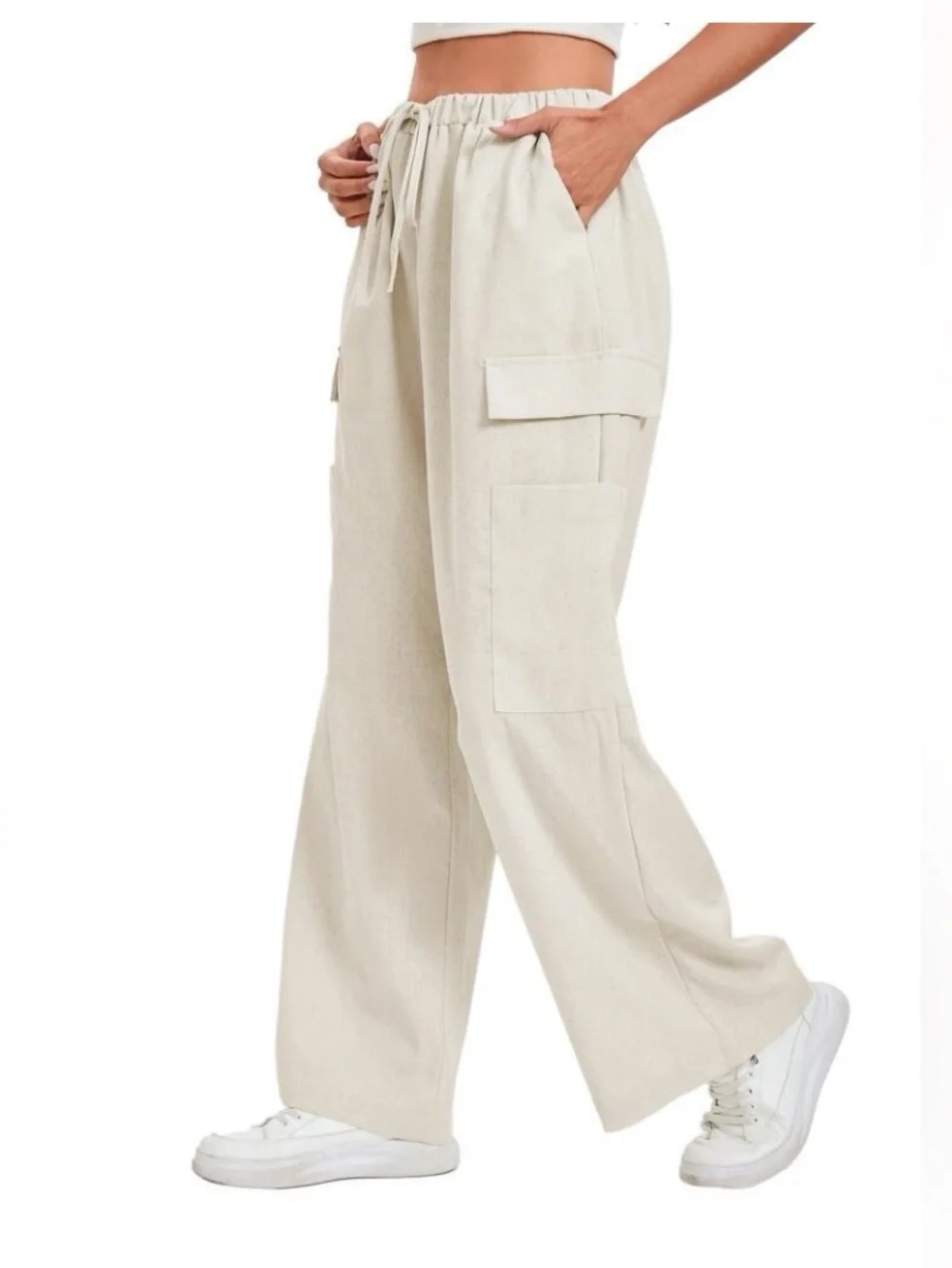 Reformation Ethan linen cargo pants in oat wide leg XL plus size